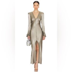 Shona Joy La Lune Frill Cuff Bias Midi Dress in Sage size 2 NWT